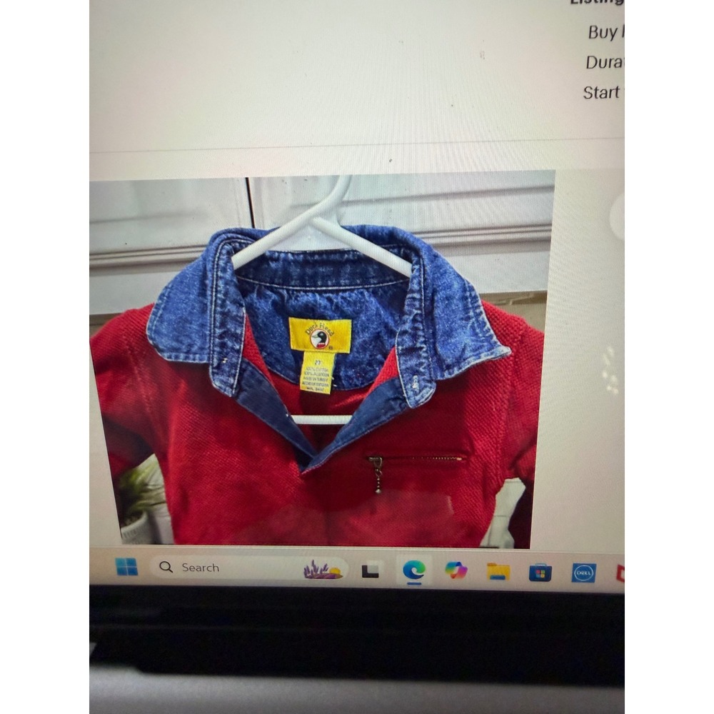 Vintage Duck Head Red Waffle Knit Long Sleeve Polo Shirt Denim‎ Collar Kids 2T